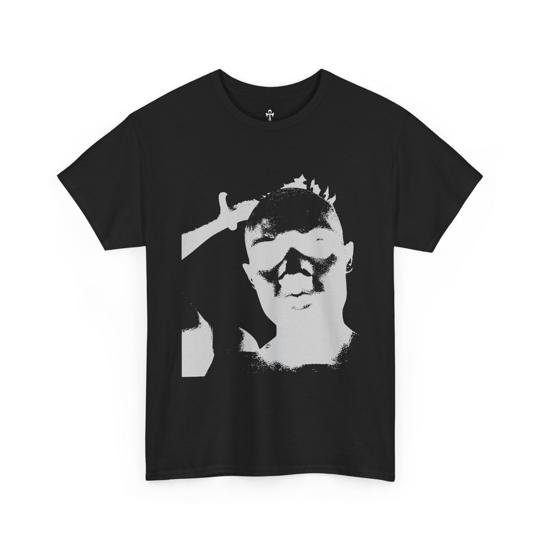 Graphic Portrait Tee — Monochrome Face Print with Bold Back Logo