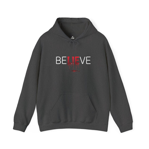 'BELIEVE' Red Drip Graphic Pullover by oMA