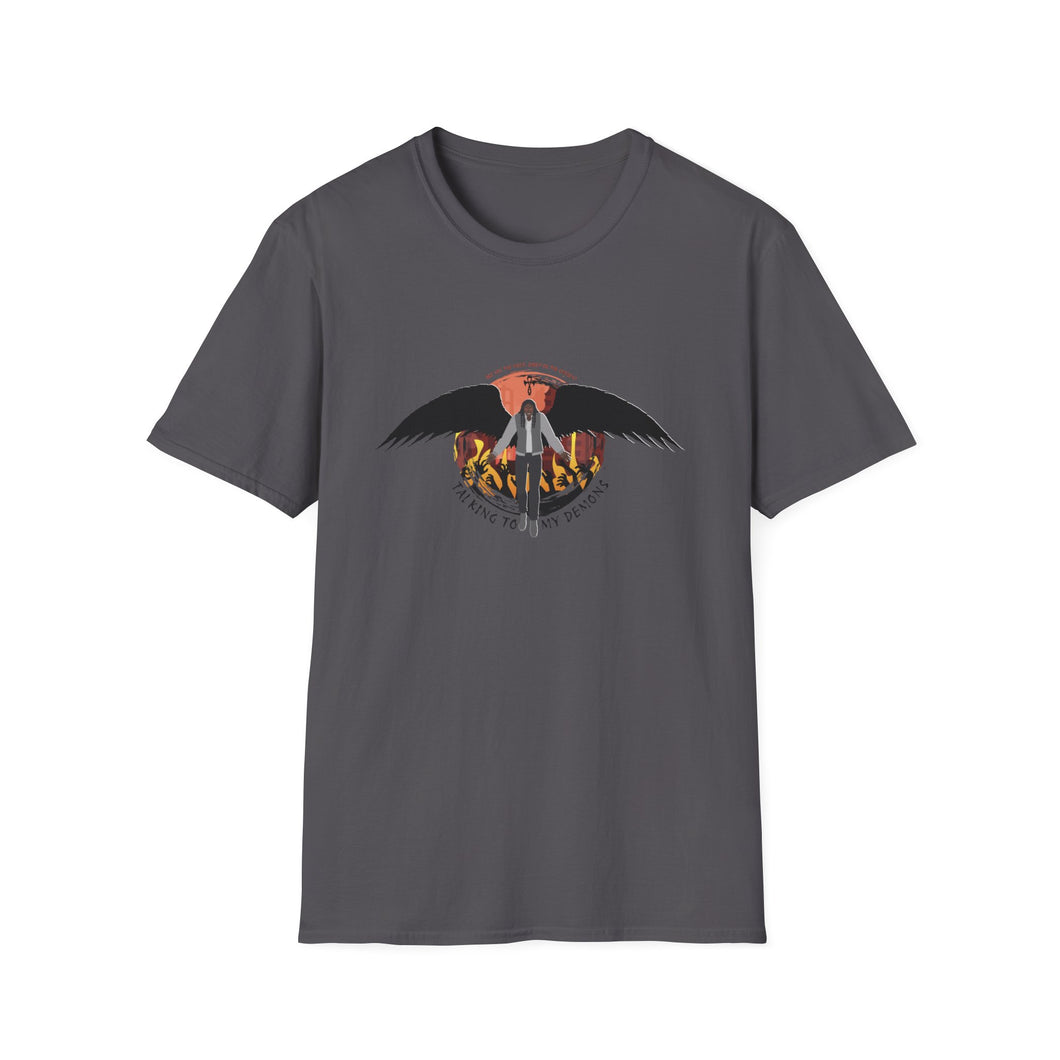 New 'Talking To My Demons' Unisex Softstyle Graphic T-Shirt, Stylish Casual Top, Unique Gift for Friends, Everyday Wear, Festival or Concert Tee